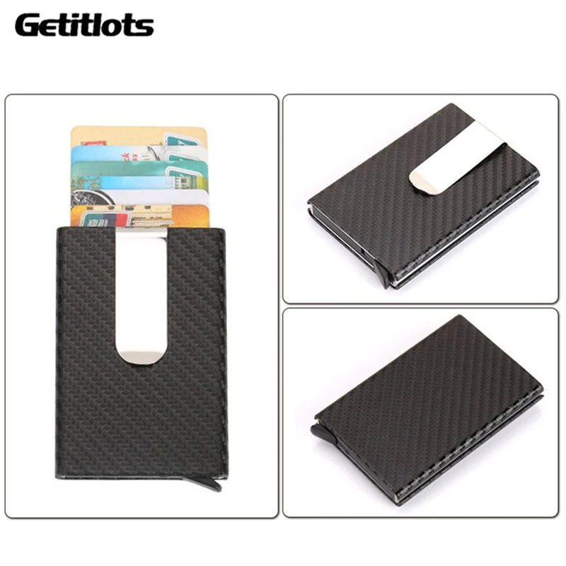 

Hot Sale Carbon Fiber Card Holder ID Metal Credit Card Wallet Automatic Card Case Designer Aluminum RFID Cardholder Dropshipping
