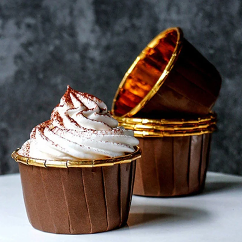 50 шт. Золотой бумажный стакан для маффинов и капкейков маслостойкий лайнер