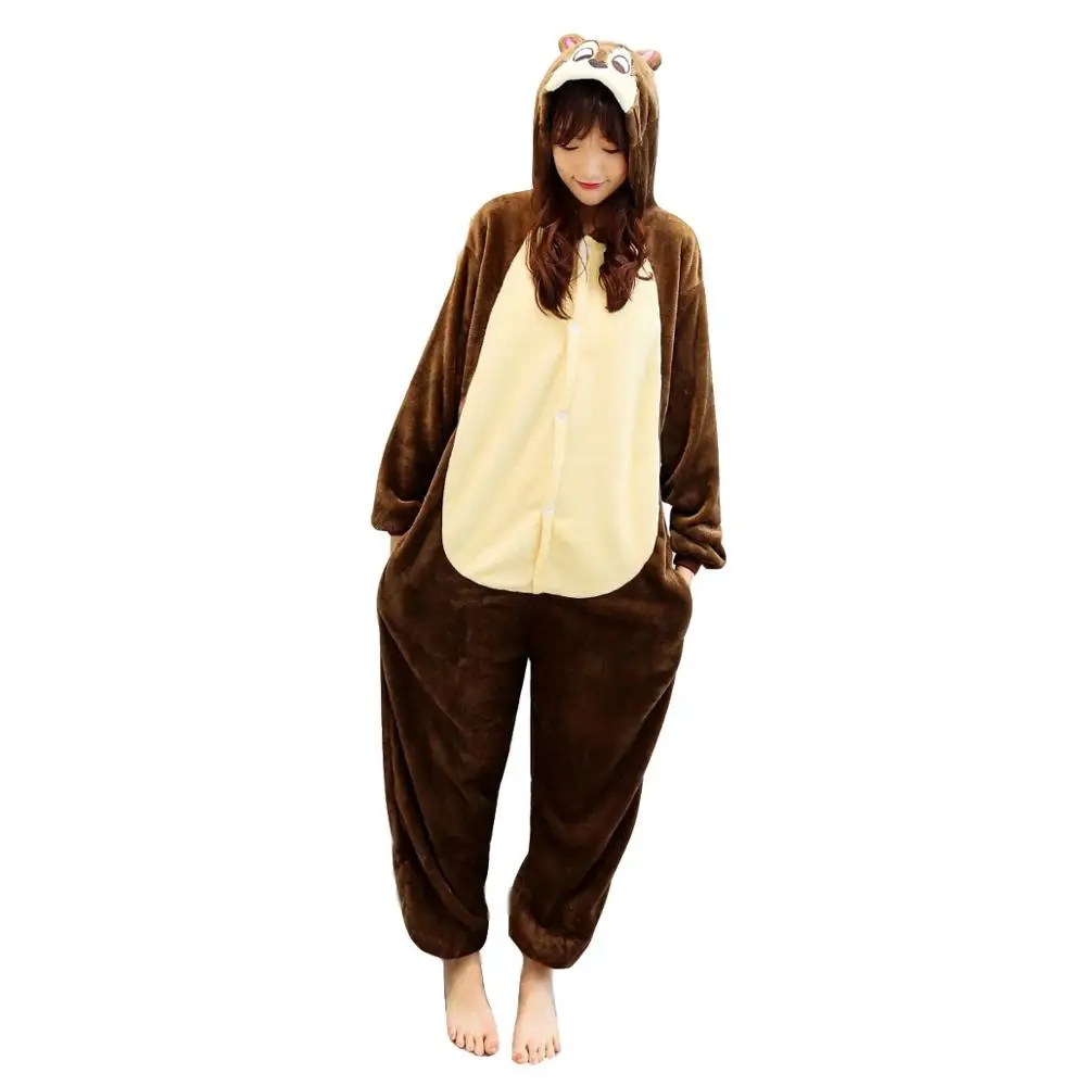 Unisex Adults Animal Pajamas Anime Onesie Squirrel Flannel Cartoon Cute Warm Cosplay Sleepwear