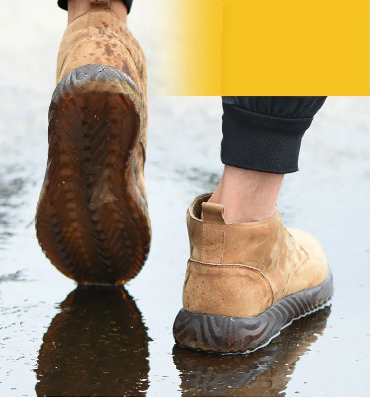 Неразрушаемые мужские высокие дышащие замшевые кожаные рабочие ботинки со