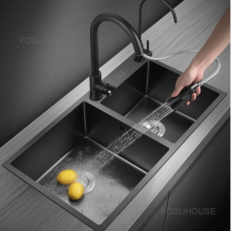 

Fregadero de cocina de doble canal, Nano fregadero de cocina de acero inoxidable 304, accesorios para el hogar