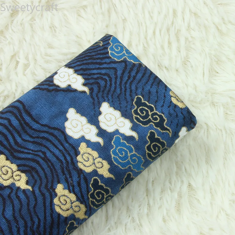 

110*45cm Japanese hot stamping auspicious cloud printing Linen Cotton Fabric for DIY handmade Sewing bag garment cloth material