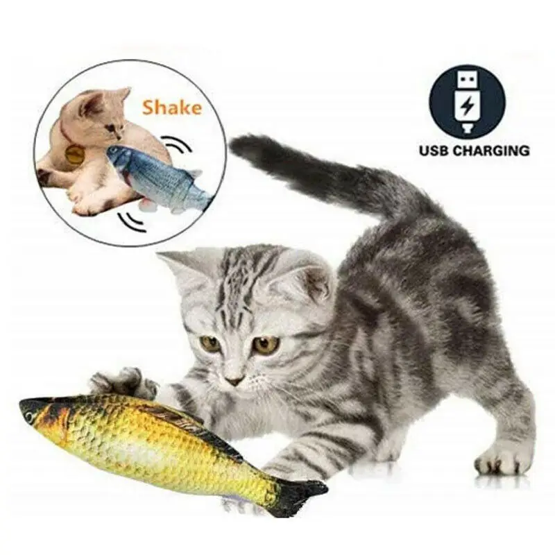 Электрическая имитация плюшевой рыбы игрушка для кошки Интерактивная жевания