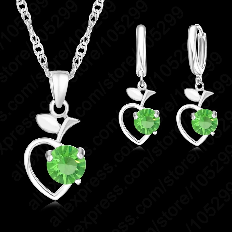 

Classic Women Jewelry 925 Sterling Silver Heart Pendant Clear Crystal CZ Jewelry Sets Wholesale