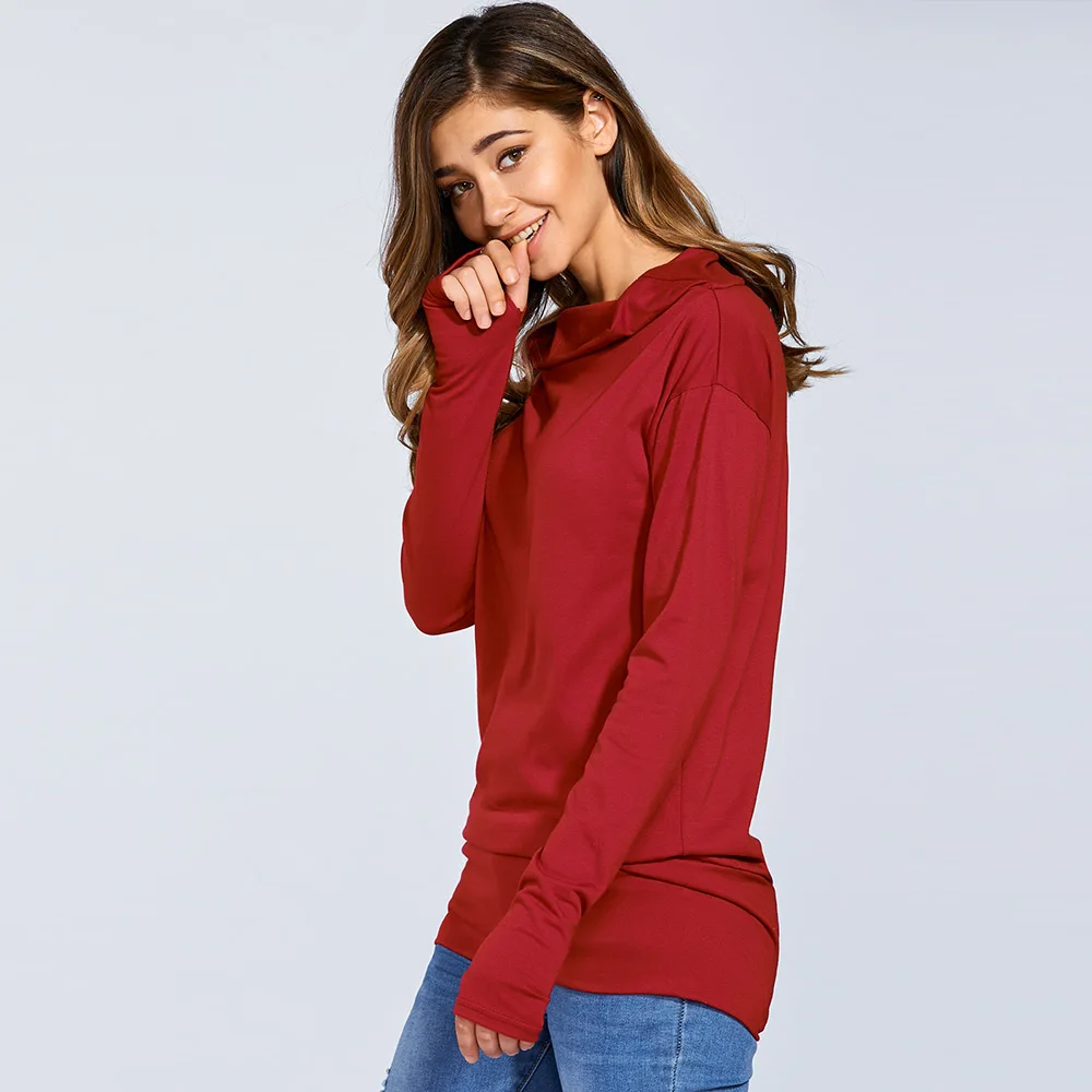 Женская футболка с длинными рукавами блузка и узким вырезом удобная повседневная одежда для осени