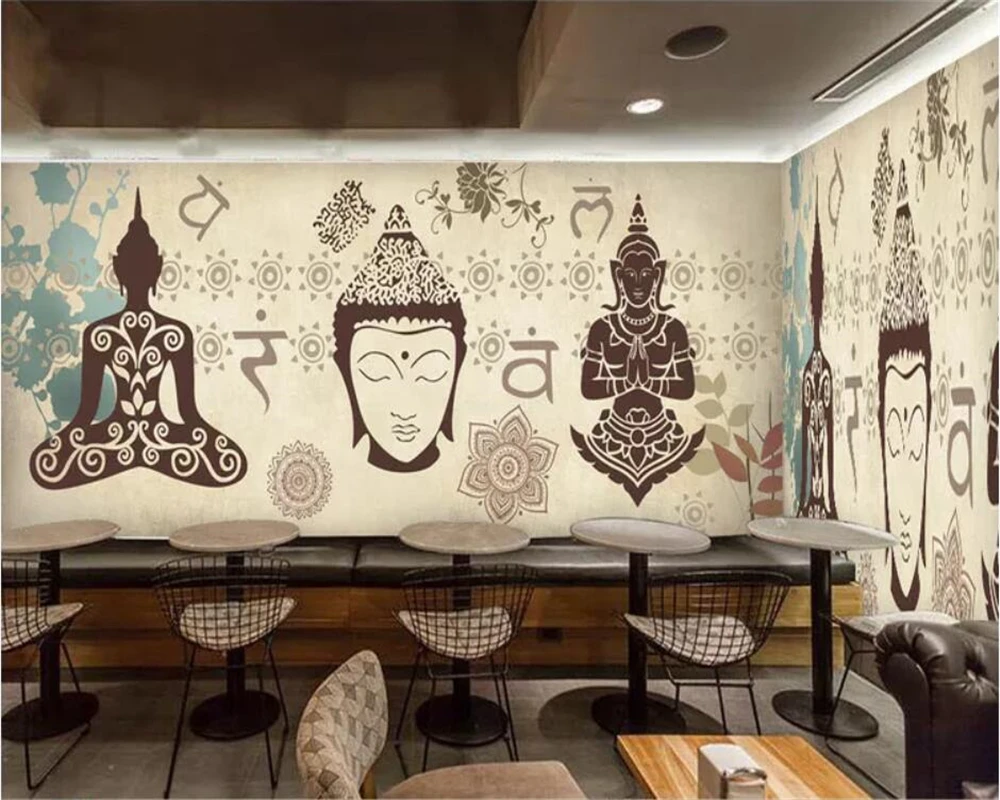 

3DBEIBEHANG Custom wallpaper Europe and America nostalgic Buddha statue restaurant bar living room wall simple wallpaper mural