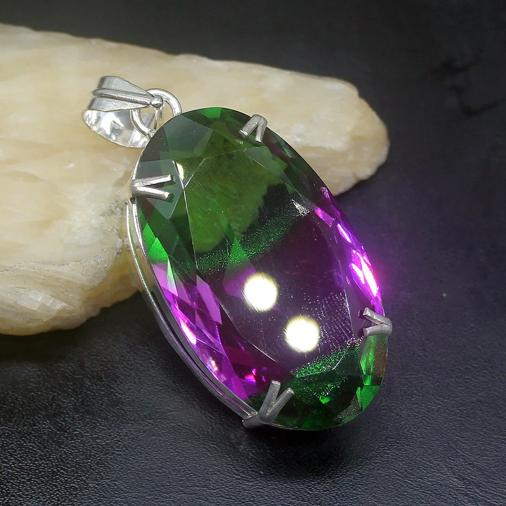 Геммологическая фабрика ювелирных изделий - большая акция по серебру 925 карат солитер - модное стекло дихроическое - женский подарок - ожерелье с подвеской 1091 на.