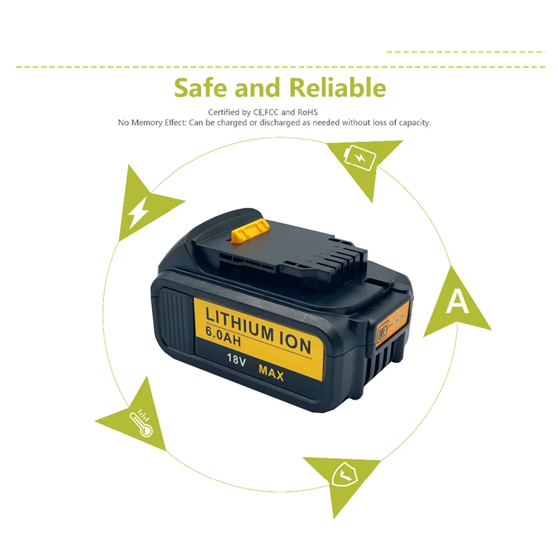 

New 18V 6000mAh Liion Battery DCB180 Rechargeable Battery For DEWALT DCB180,DCB181 XJ DCB200,DCB201,DCB201-2,DCB204,DCB20 DCB182