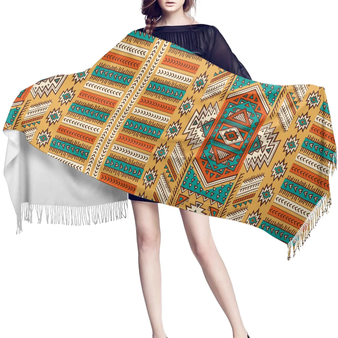 Женские кашемировые шарфы Ретро Племенной графики зимний шарф мужские теплые