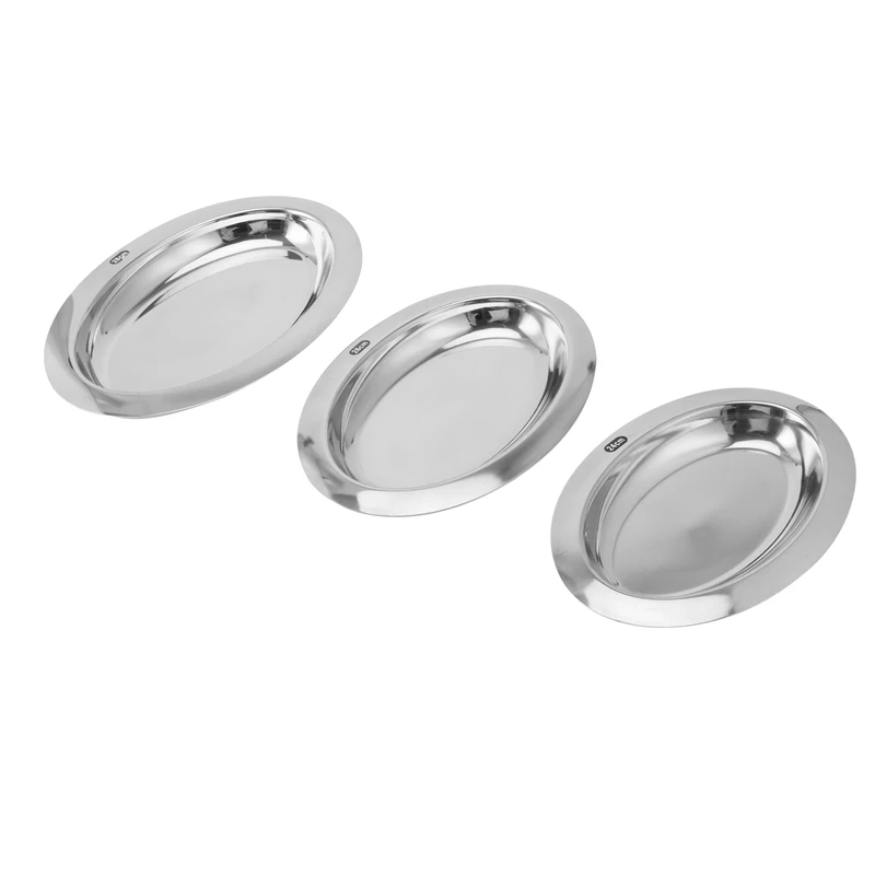 

3PCS Glossy Tray Oval Metal Tray Breakfast Plate Stainless Steel Meal Tray Bread Plate Cake Baking Trays Serving Trays