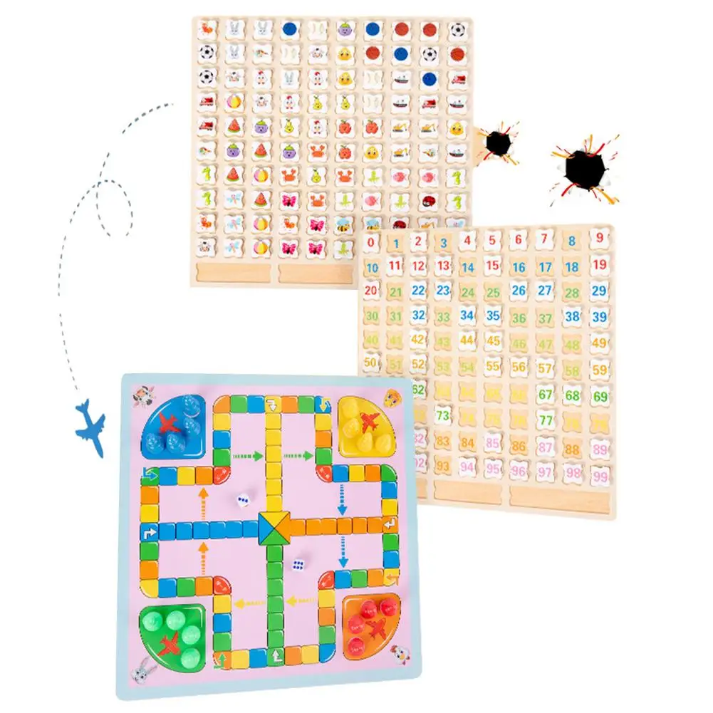 

Board Games Set Of 3-in-1 Educational Games Flying Chess Hundred-Number Board And Lianliankan Educational Toys For Adults Ki