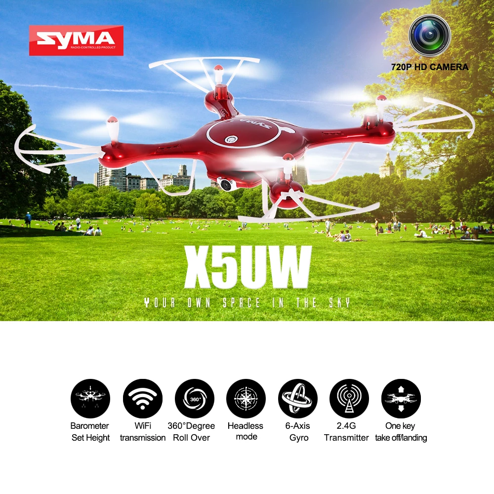 

Original Syma X5UW Wifi FPV Quadcopter 720P HD Camera RC Drone with Barometer Set Height Function and One Extra Battery RTF