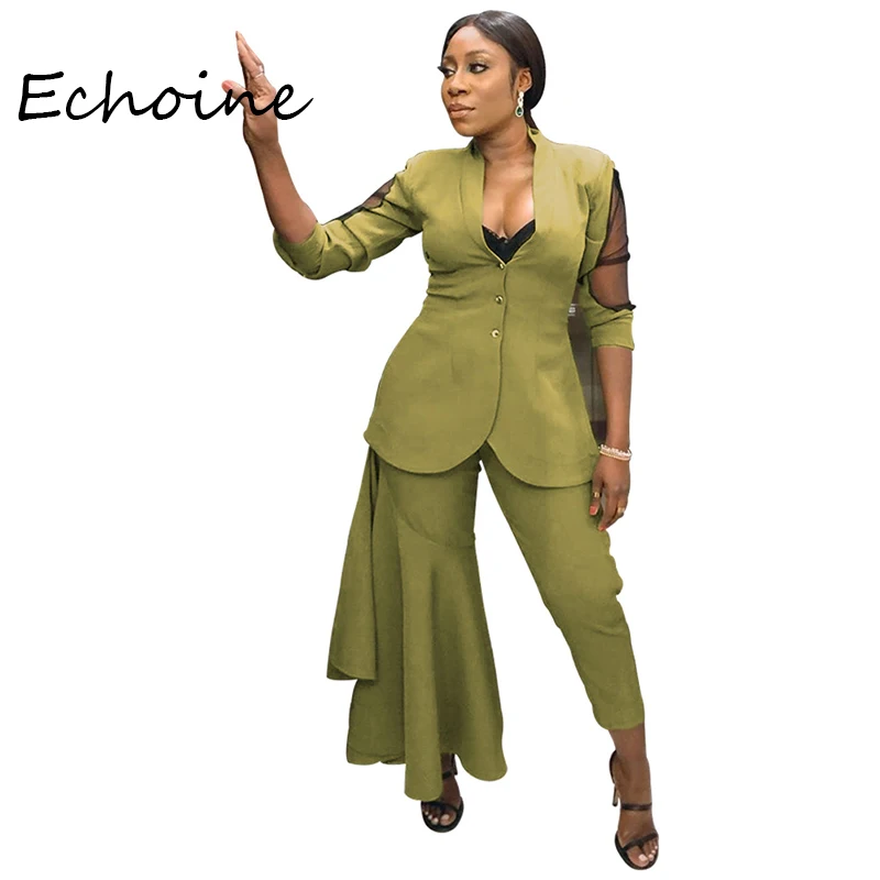 Женский офисный комплект из двух предметов блейзер и брюки прозрачной сетчатой