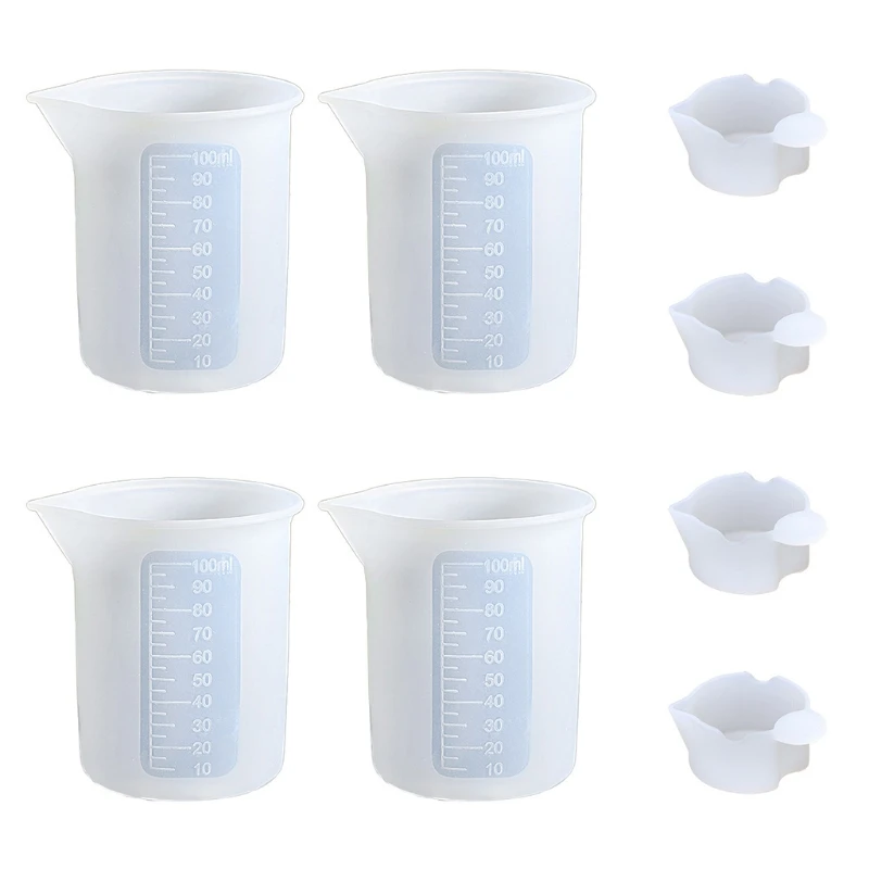 

Набор мерных стаканов из силиконовой смолы, 8 шт., 4 мерных стакана 100 мл, 4 мини-стакана для смешивания, подходит для розлива эпоксидной краски