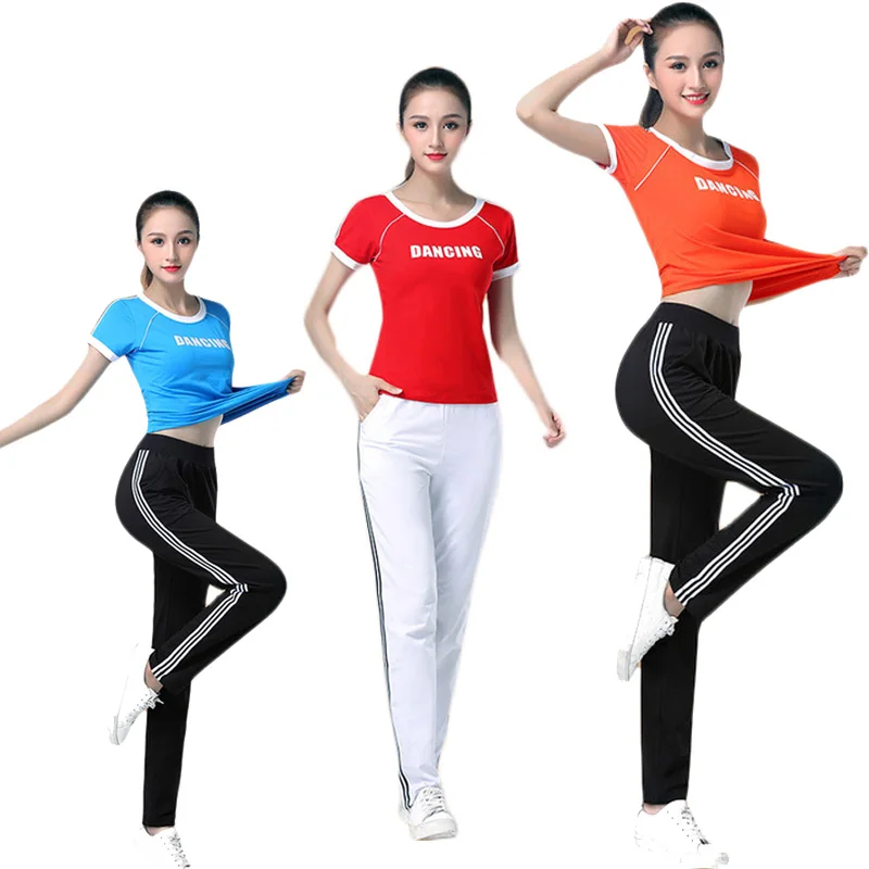 Женская Одежда для танцев с коротким рукавом брюки отдыха спортивная одежда