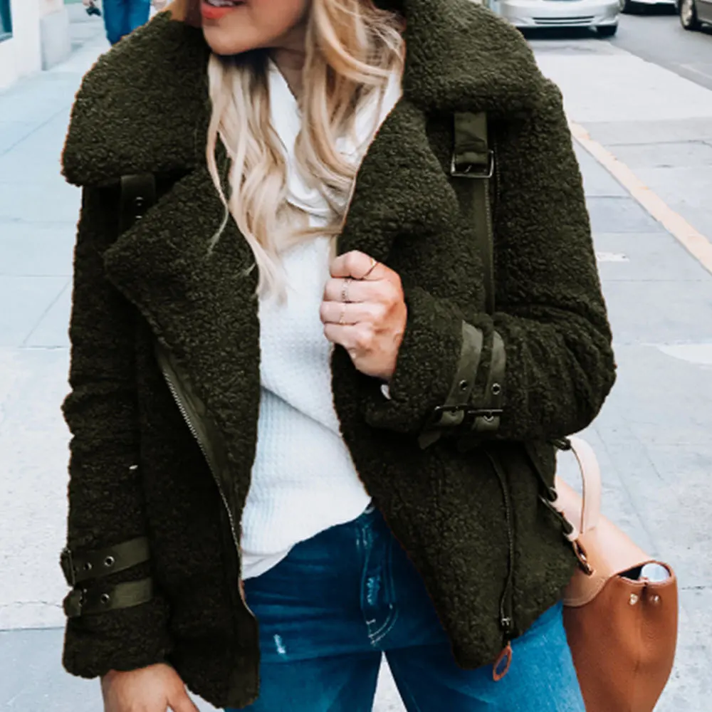 Женская плюшевая куртка с манжетами на воротнике элегантная теплая декоративная