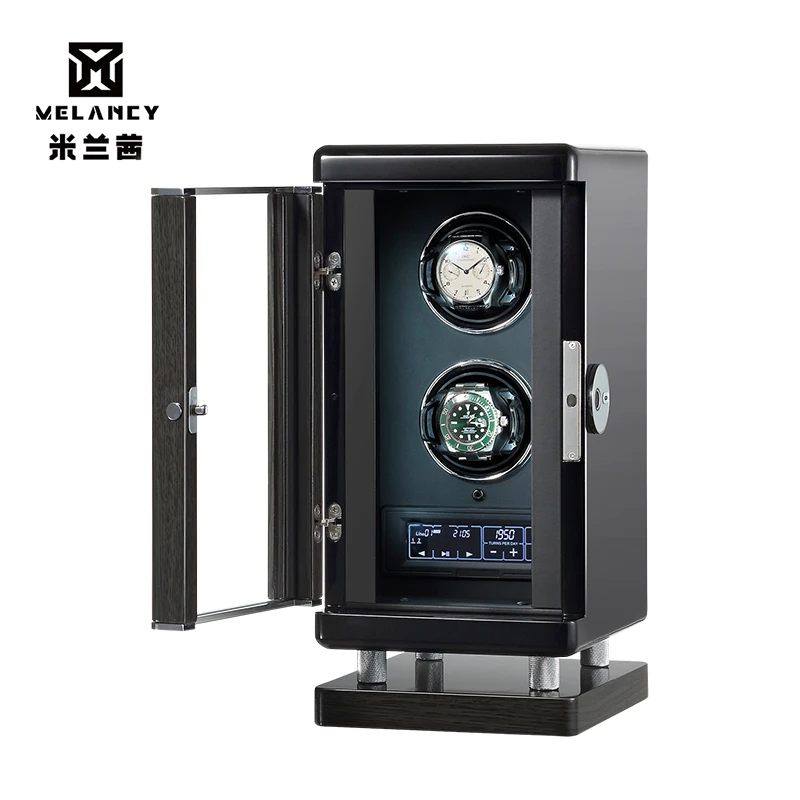 

Luxury Black Watch Winders Automatic Self Wind 2 Mechanical Watches Storage Display Cabinet Solid Wood With Fingerprint unlock