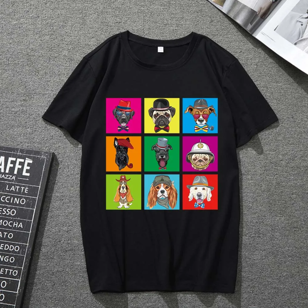 

T-shirt Men and Women Round Neck Personality Puppy Combination Cartoon Pattern Printing Top Japanese Casual Comfortable Soft Top