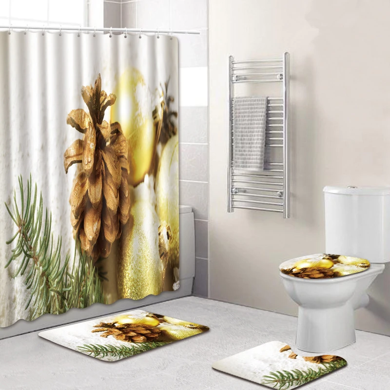 Zeegle Рождественский набор ковриков для ванной с душевой занавеской коврик