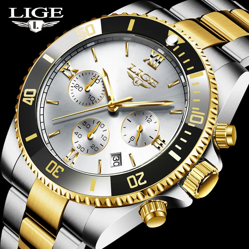 

2020 New LIGE Mens Watches Top Brand Luxury Business Waterproof Chronograph Male Fashion Stainless Steel Sport Watch For Men+Box