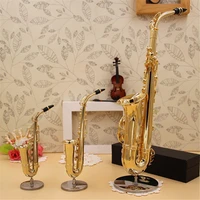 saxophone model musical instruments mini copper brooch miniature desk decor display sax gold color pocket sax alto with bracket