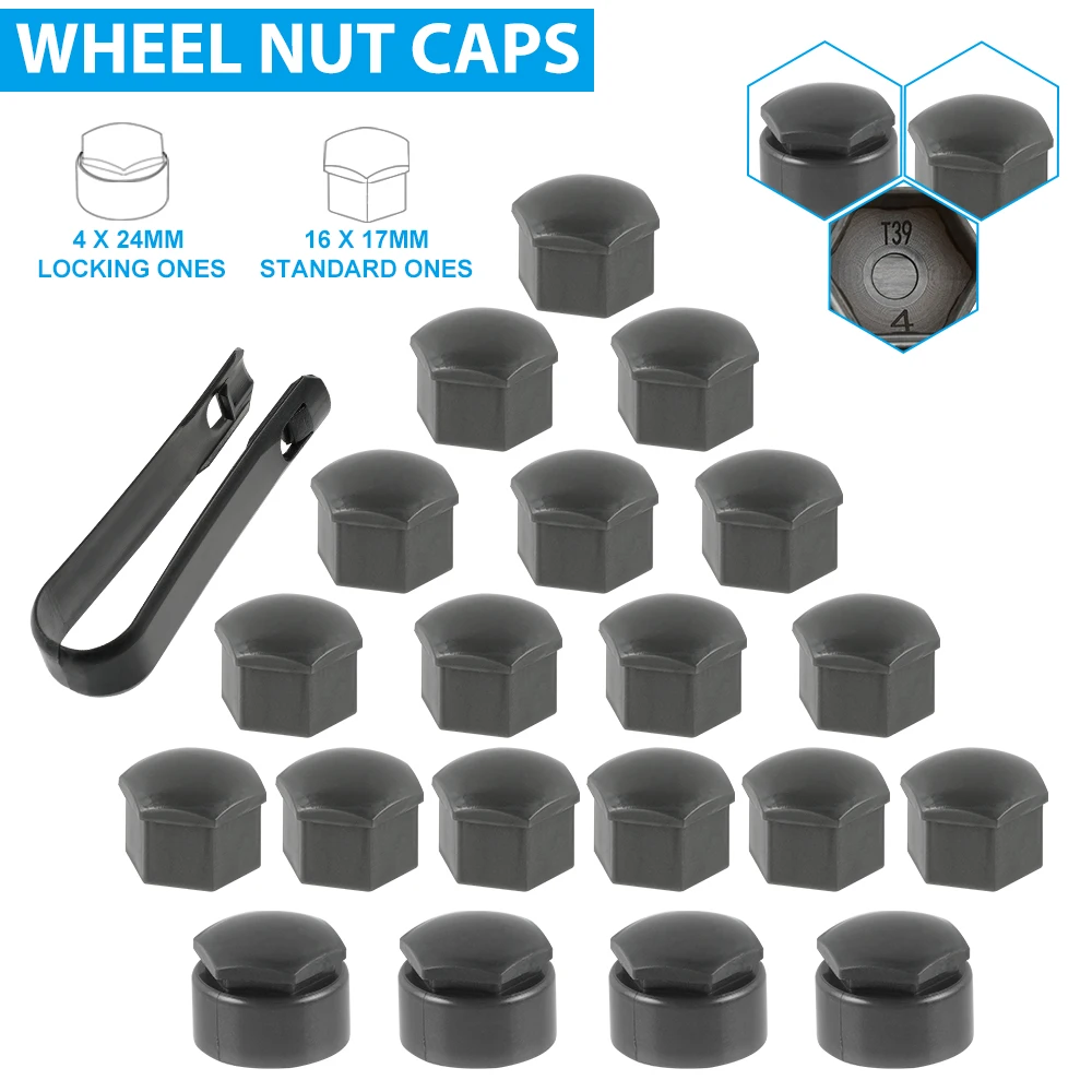 

20PCS×17mm Universal Auto Black/Grey Wheel Nut Caps Bolt Covers for Audi VW Vauxhall BMW Mercedes