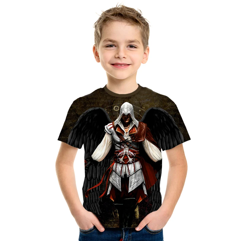 Assassin's Creed/детская одежда для активного отдыха с 3d принтом, приталенная рубашка для мальчиков и девочек, Детская футболка с короткими рукавами, 3D