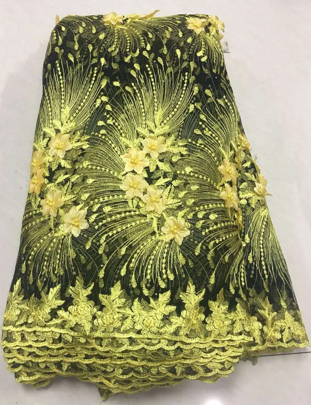 Бирюзовая 3D Цветочная ткань кружевная Африканское кружево 2019