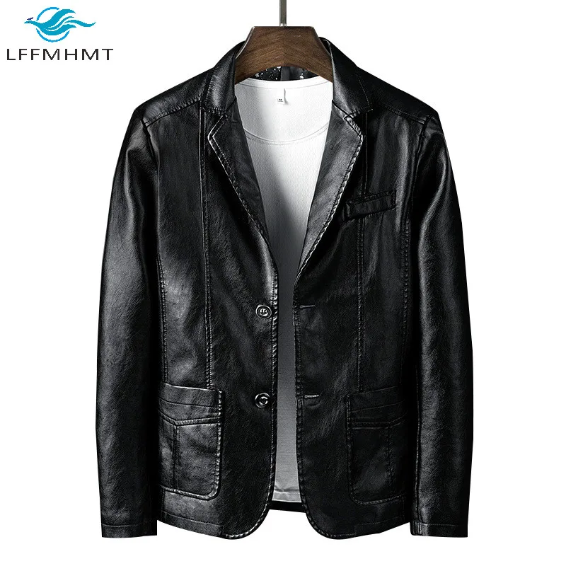 

Men Spring Autumn Fashion High Quality Korean Style Slim PU Leather Formal Coats Business Men Casual Motomotive Jackets Outwear