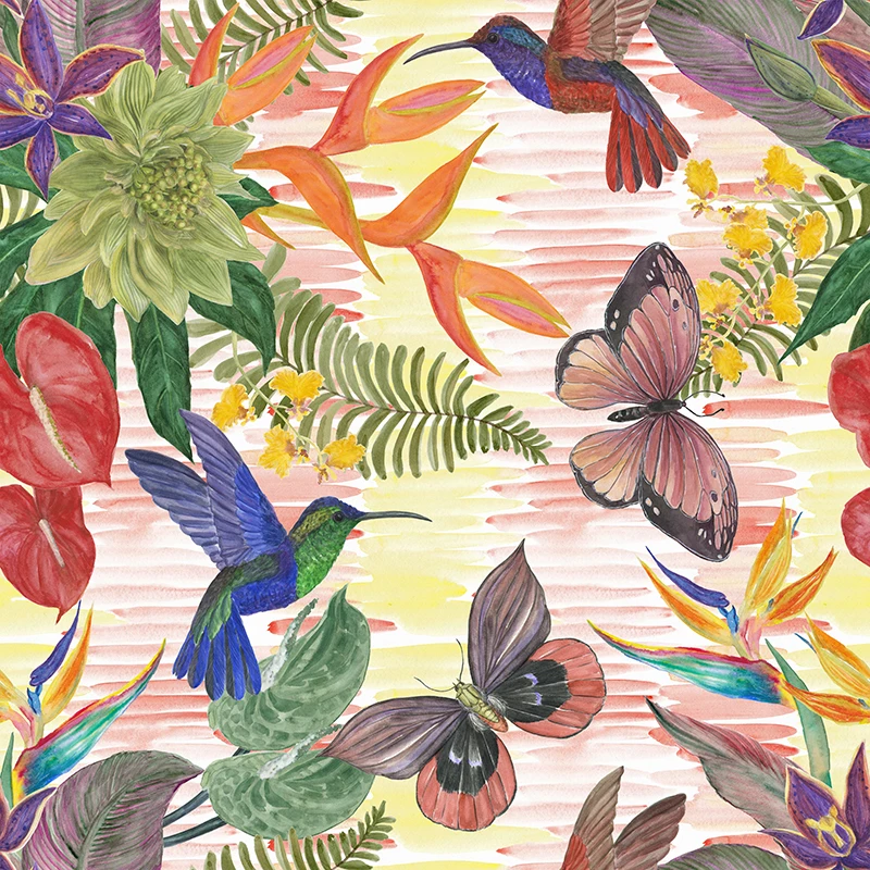 Ткань из полиэстера с разноцветным рисунком бабочки для платья тонкая