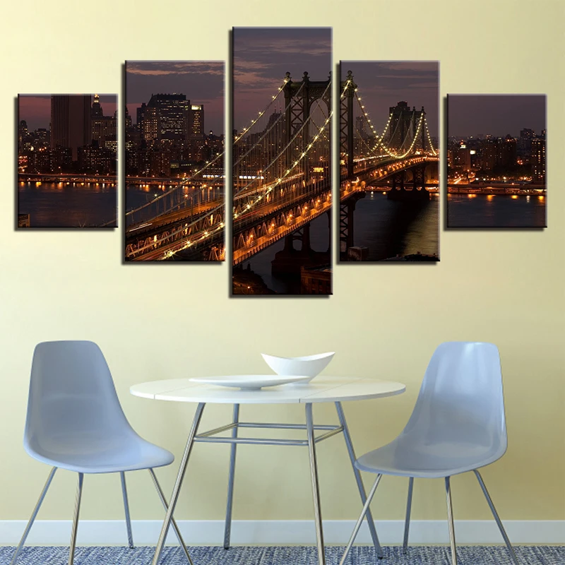 

5D Diy Алмазная картина 5 шт. Манхэттенский мост Нью-Йорк Ночной пейзаж Вышивка крестом домашний интерьер DecorZP-1617