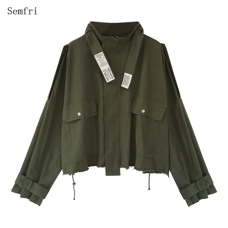 

2020 Spring Autumn Cotton Womens Jacket New Korean Version Short Windbreaker Female Loose Long Sleeve Tooling Jacket