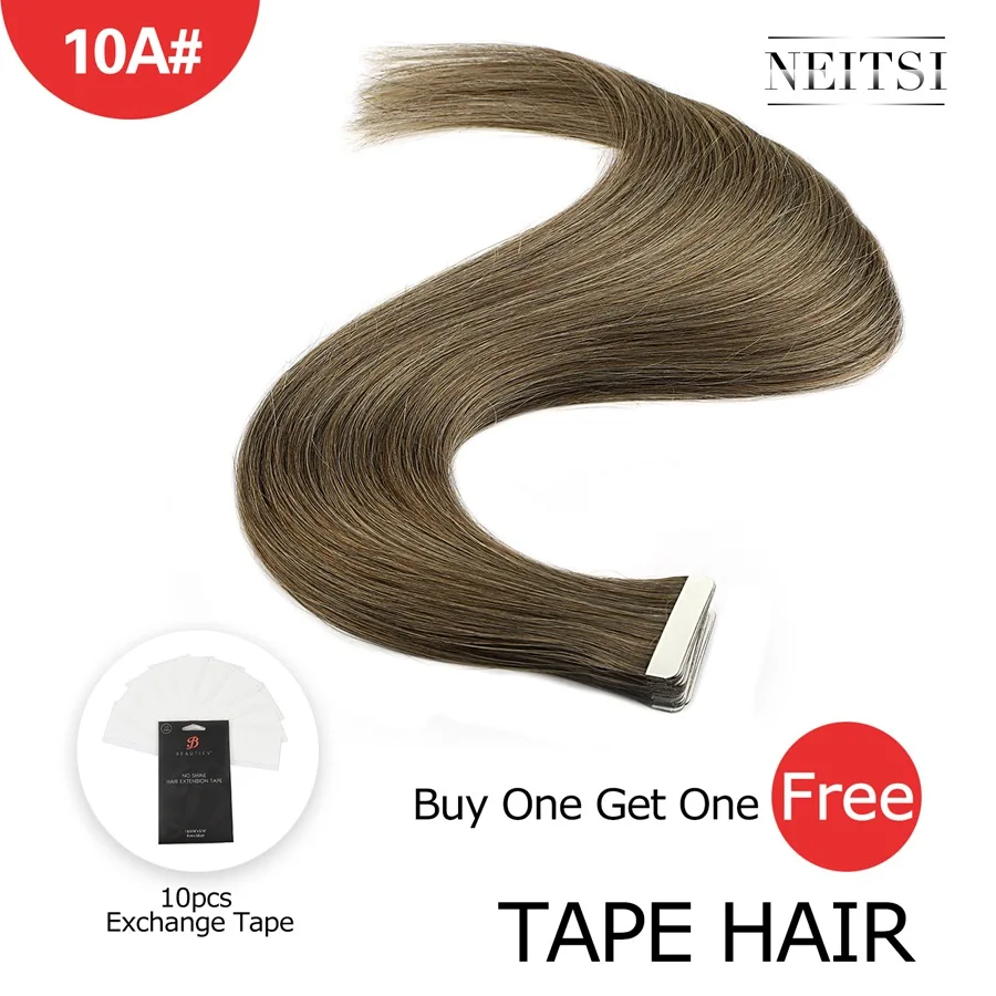 10A Neitsi Machine Made Remy Tape In Human Hair Extensions 20" Double Side Tape Straight Ombre Skin Weft Hair+ Free Exchange Tapes - Цвет: 10A