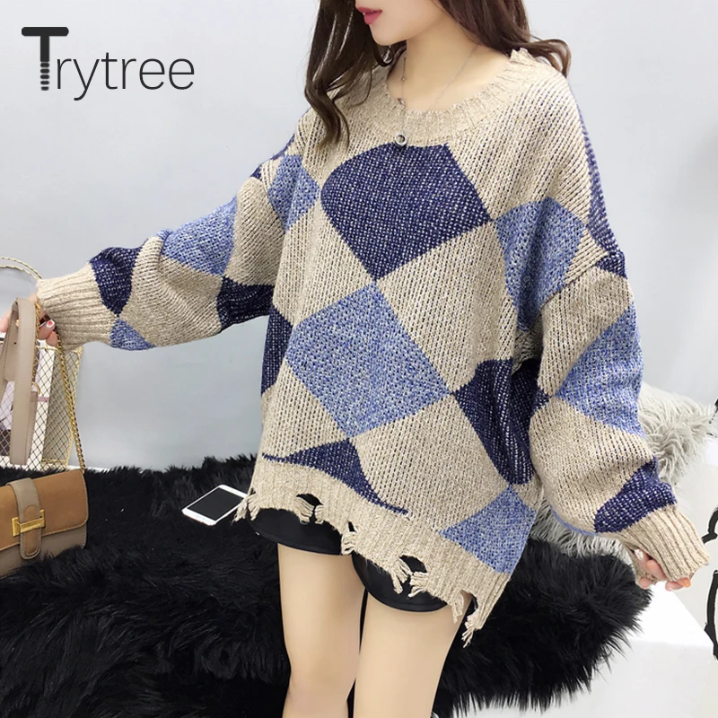 Trytree 2019 осень зима женский свитер Повседневный круглый вырез акриловый