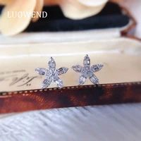 luowend 100 18k white gold earrings women engagement stud earrings 0 8 ct certified real natural diamond earring star design