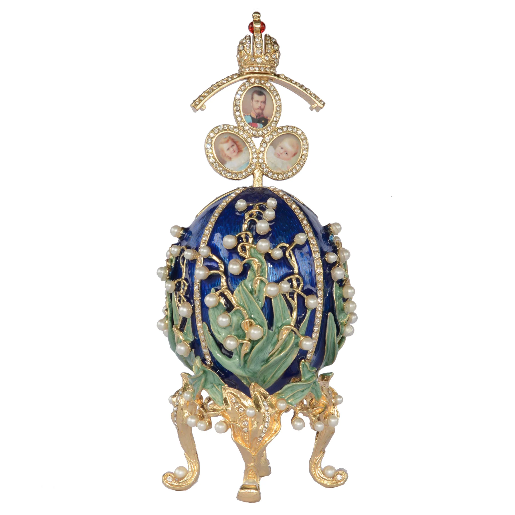 Ландыши Имперский Русский большое яйцо эмалированный шкатулка для ювелирных