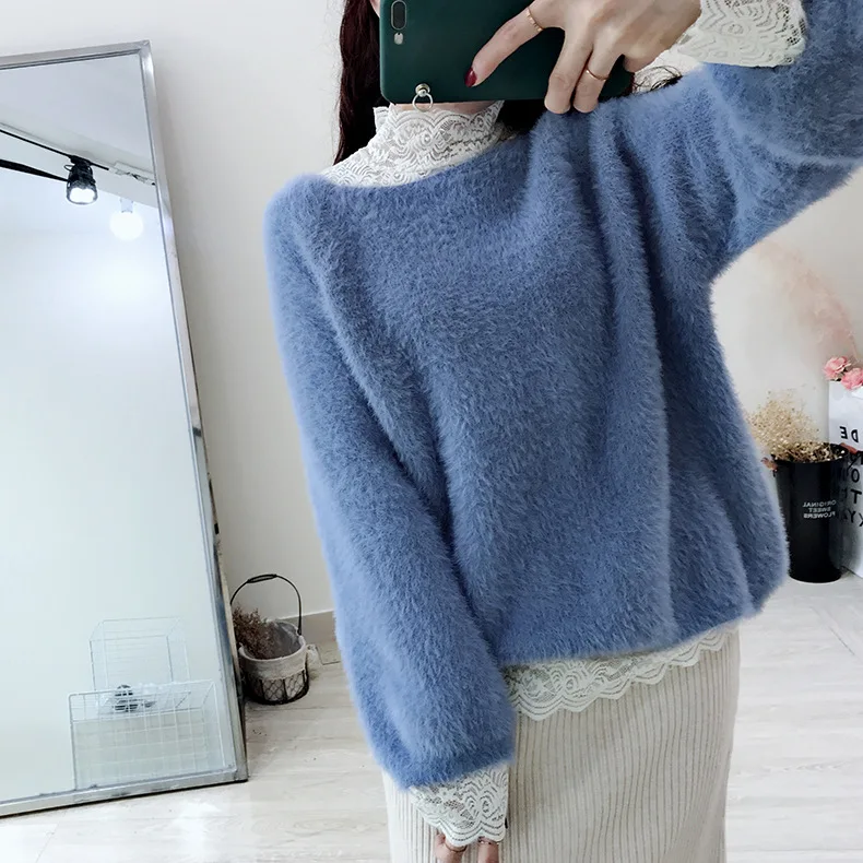 Женский Универсальный Корейский Японский Круглый вырез сплошной цвет норка как