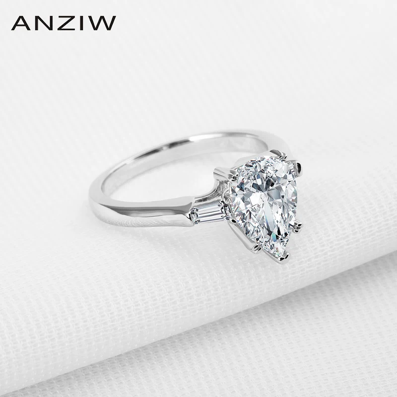 

ANZIW Promotion Water Drop Engagement Ring Fashionable Bijoux Pear Cut Sona Womens Ring Anniversary Party Wedding Jewelry