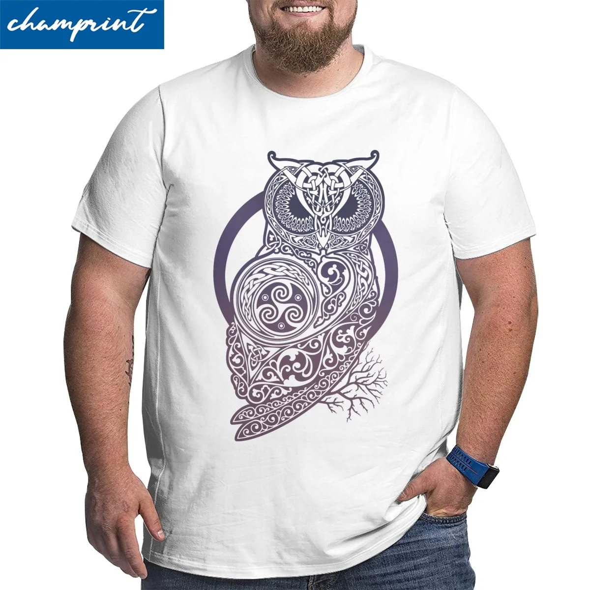 

Футболка мужская хлопковая, винтажная тенниска с круглым вырезом, большой размер 4XL, 5XL, 6XL, с кельтской совой, викингом, вальгаллой, одином