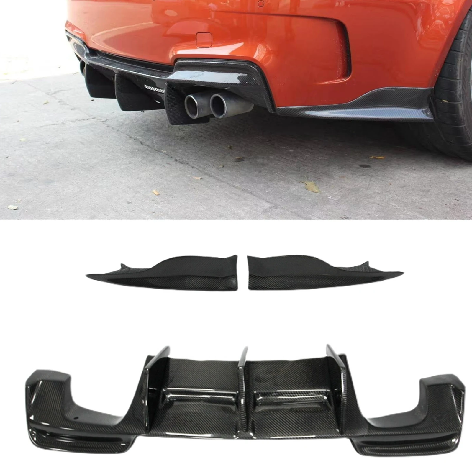 

For BMW E82 1M 2011-2013 RZ Style Rear Bumper Diffuser Lip Real Carbon Fiber Exhaust Guard Plate+Lower Side Spoiler Cover Trim