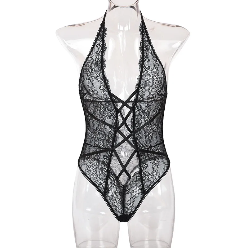 Комплект женского нижнего белья кружевной веревочный с V-образным вырезом |