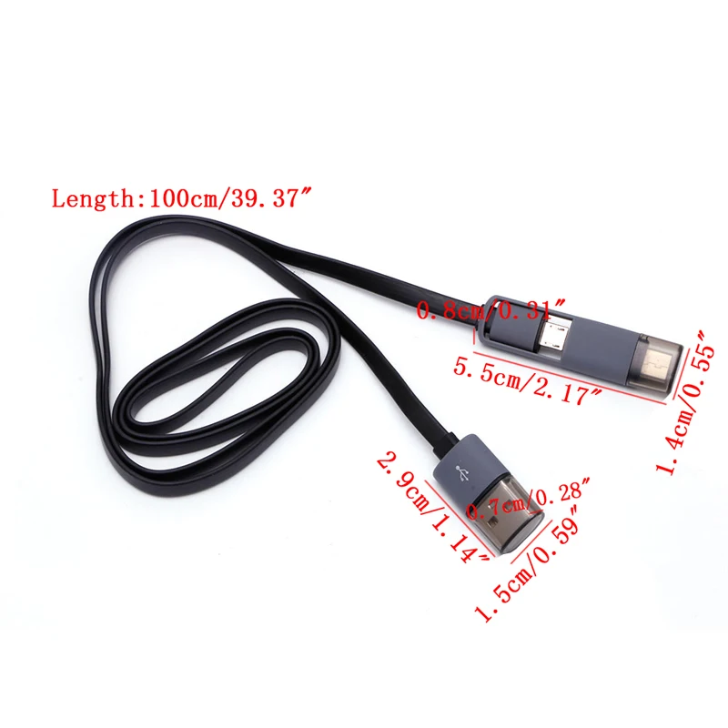 

2 in 1 USB Male To Type-C+Micro USB Data Charging Cable Cord for samsung HTC