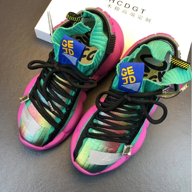 

Women Chunky Sneakers Platform 5cm Thick Sole Ladies Casual Vulcanize Shoes Web Celebrity Dad Female Fashion Sneakers Designer