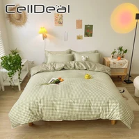 light fruit green plaid print pattern polyester pillow case bed sheet breathable comfortable single double bedding set oceania