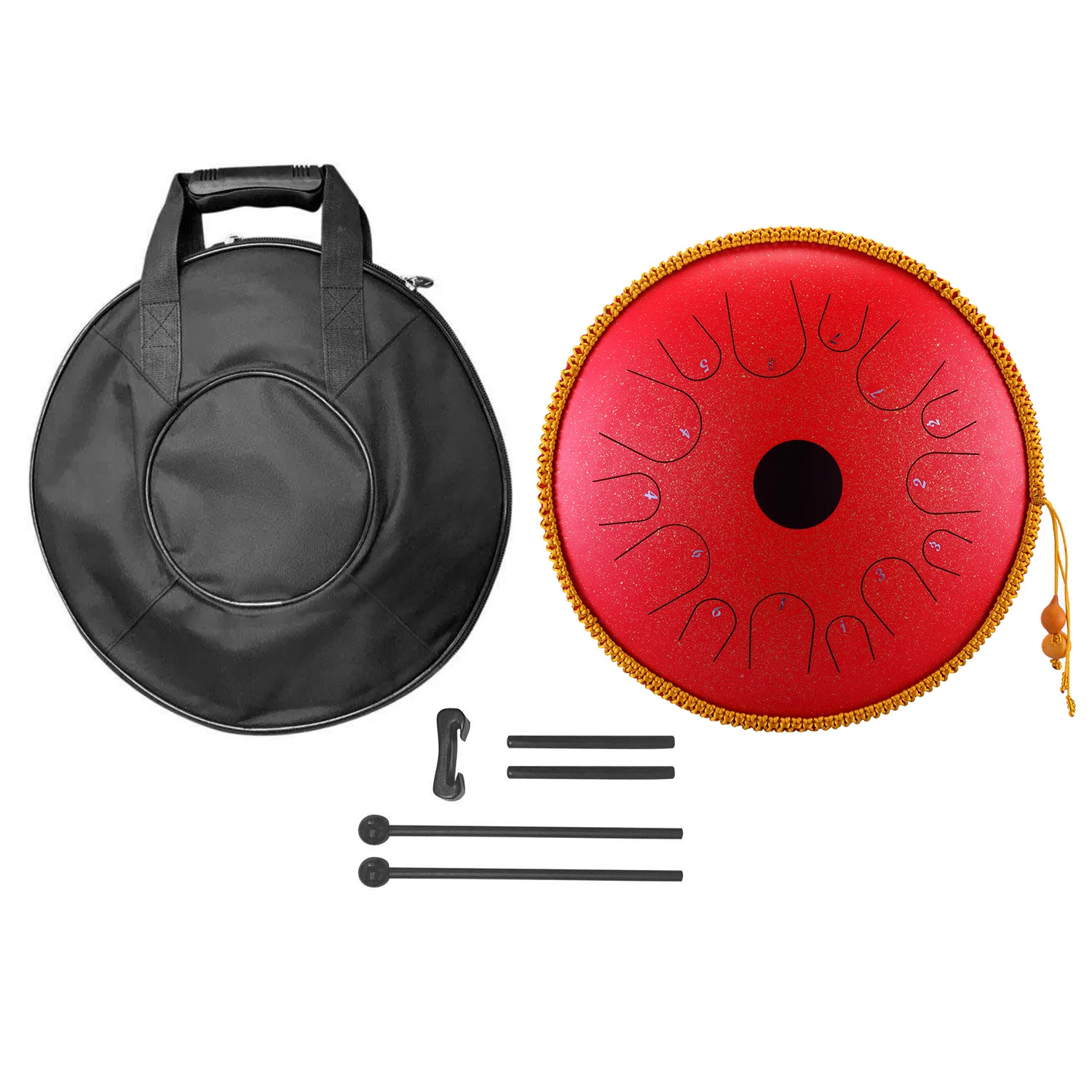 

Alloy Steel Hand Pan Drum C Tone 14 Inch 14 Note Manual Percussion Drum with Ebony Drumsticks + Carrying Bag for Adult and Child