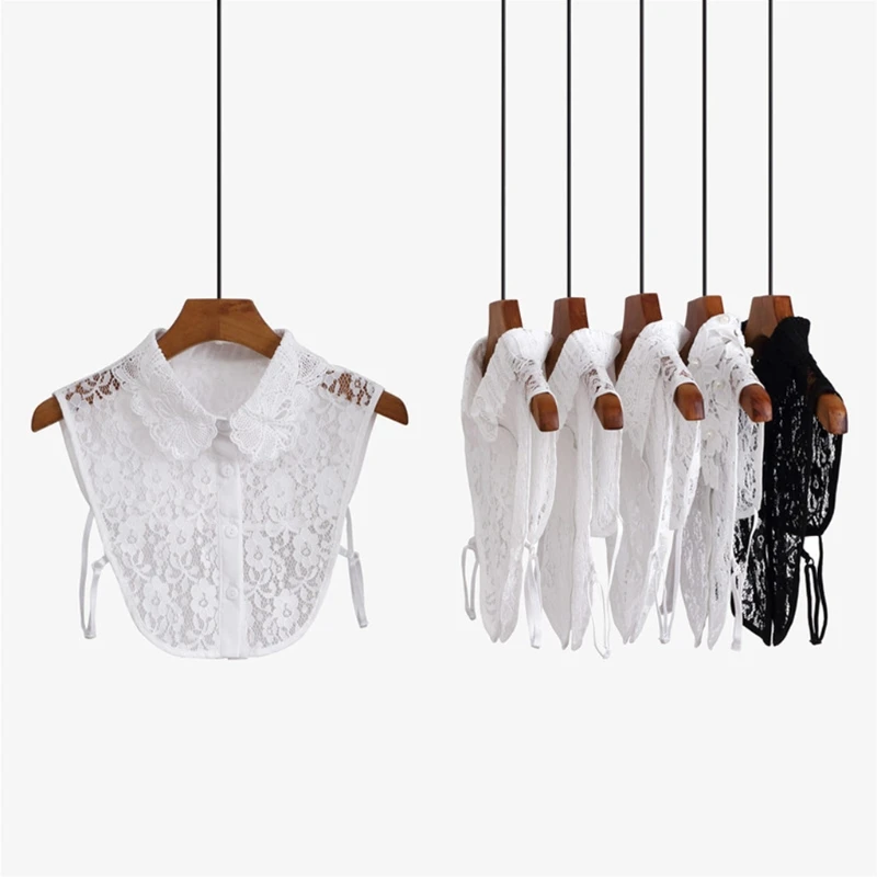 

Women Crochet Hollow Out Floral Lace False Collar Button Lapel Half Shirt Dickey