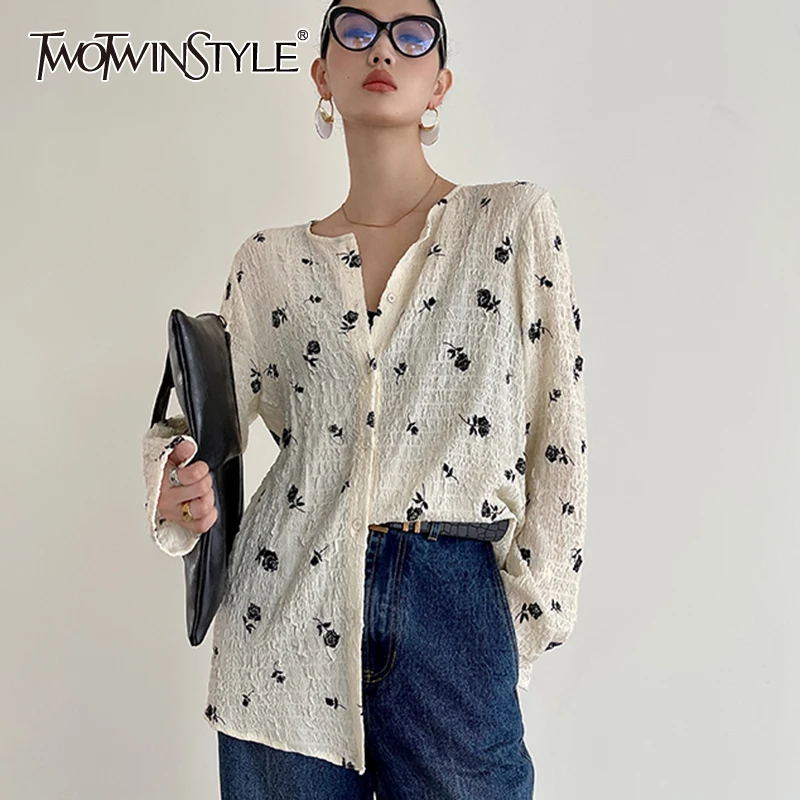 

Женская блузка с длинным рукавом TWOTWINSTYLE, облегающая блузка с принтом, круглым вырезом и высокой талией, 2021
