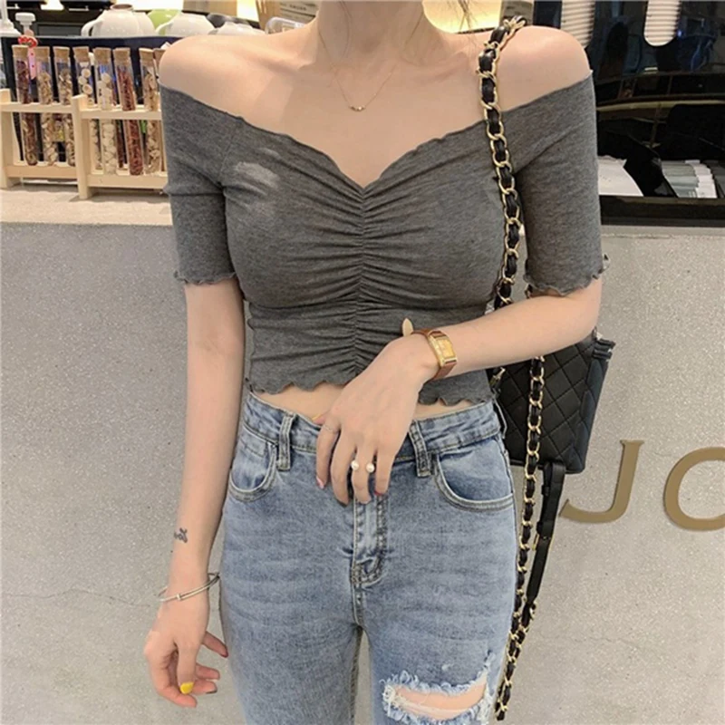 

Женский Летний Тонкий темпераментный свитер с v-образным вырезом, футболки серого цвета, один размер