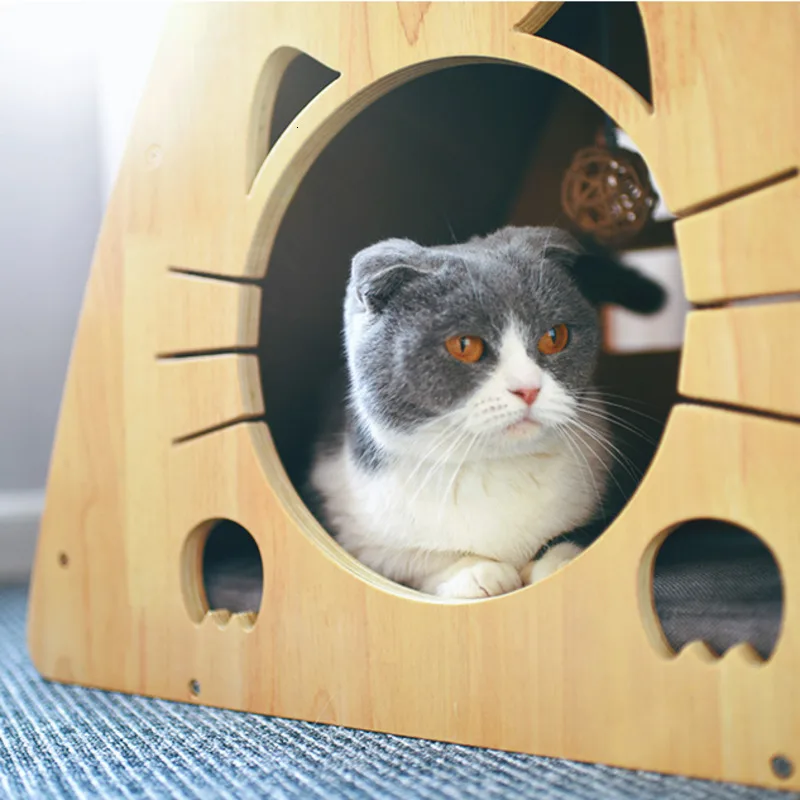 Портативный домашний деревянный домик для кошек с гофрированной бумагой скребок