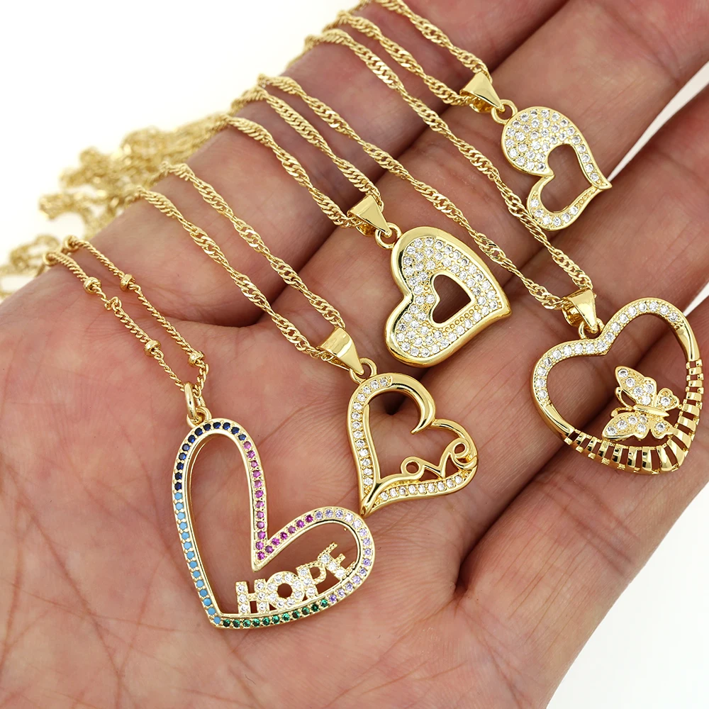 Punk Gothic Harajuku Bling CZ Hollow Heart Shaped Pendant Choker Gold Necklace Fashion Jewelry For Women Girls Christmas Gift images - 6